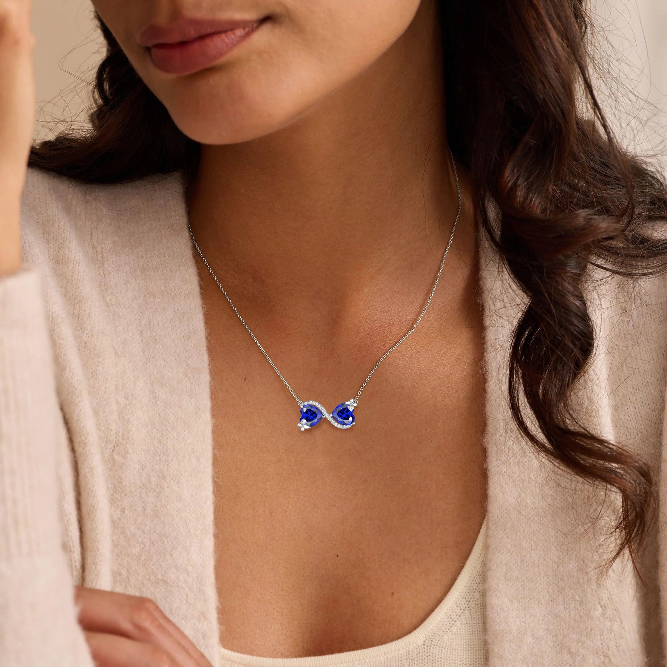 Women Infinity Heart Butterfly Necklace September Birthstone Sapphire Blue Pendant Jewelry Christmas Birthday Gift for Mother Wife Daughter - Aurora Tears