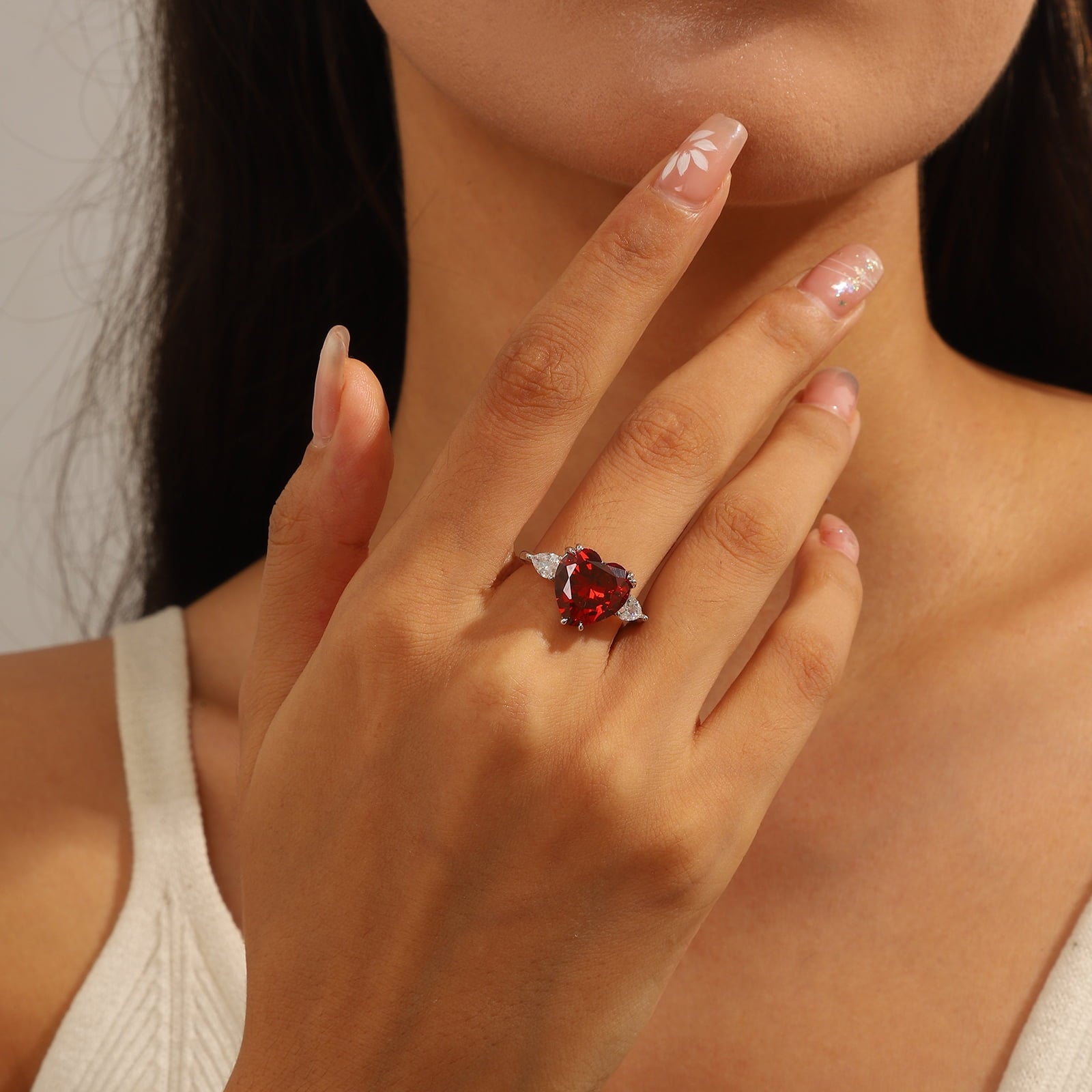 6Ct Women Heart Ring 925 Sterling Silver January Birthstone Garnet Red Jewelry Mother Birthday Wedding Valentine's Day Gift - Aurora Tears