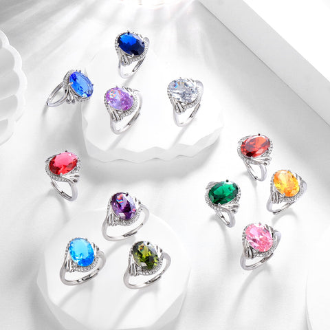 Women 8CT Oval Tourmaline Pink Ring 925 Sterling Silver Halo October Birthstone Ring Jewelry Mother Birthday Christmas Valentine's Day Gift for Her - Aurora Tears