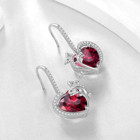 Women July Birthstone Drop Earrings Heart Ruby Red Butterfly Flower Jewelry Hook 925 Sterling Silver Earring Mother Valentine's Day Gift - Aurora Tears