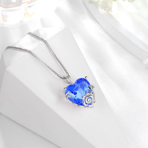 Women Heart Necklace December Birthstone Tanzanite Jewelry 925 Sterling Silver Flower Rose Pendant Mother Christmas Valentines Birthday Gifts - Aurora Tears