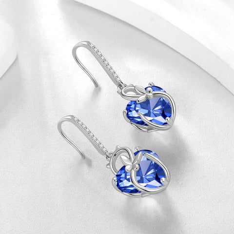 Cat Butterfly Earrings for Women 925 Sterling Silver Earrings Dangle Drop Hook Blue Heart Tanzanite December Birthstone Jewelry Christmas Birthday Valentines Day Gift for Mother Wife - Aurora Tears
