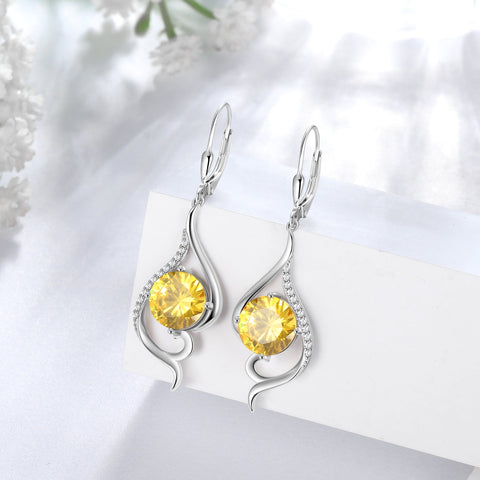 Women Dangle Earrings Citrine November Birthstone Sterling Silver Leverback Earrings Yellow CZ Tail Jewelry Christmas Valentine Birthday Mother's Day Gift for Her - Aurora Tears