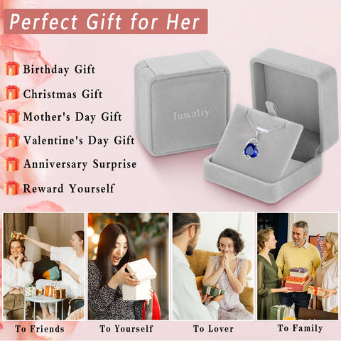 September Birthstone Heart Necklace Butterfly Pendant Blue Sapphire Jewelry 925 Sterling Silver Necklace Christmas Birthday Mother's Day Gift for Women - Aurora Tears