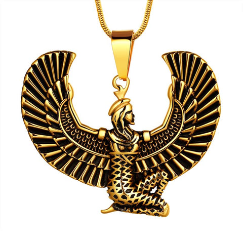 Collier de la reine égyptienne antique pour hommes, pendentif d'aile de queue, bijoux en acier inoxydable