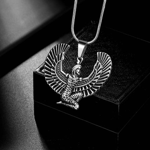 Collier de la reine égyptienne antique pour hommes, pendentif d'aile de queue, bijoux en acier inoxydable
