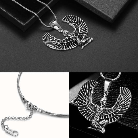 Collier de la reine égyptienne antique pour hommes, pendentif d'aile de queue, bijoux en acier inoxydable