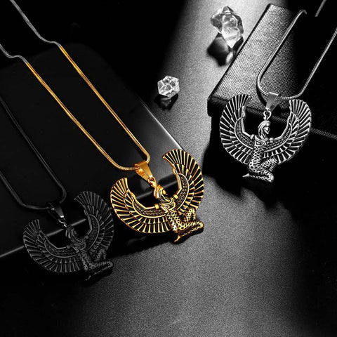 Collier de la reine égyptienne antique pour hommes, pendentif d'aile de queue, bijoux en acier inoxydable