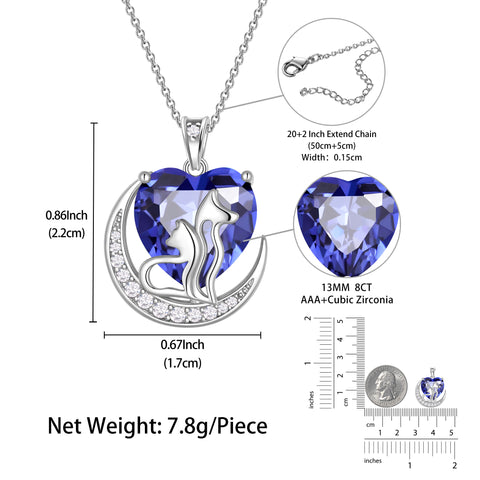 Collar con colgante de gato y perro para mujer, con forma de corazón y piedra natal, ideal como regalo para amantes de las mascotas.