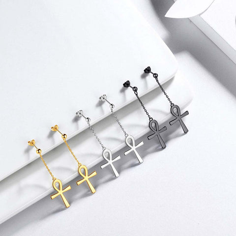 Orecchini pendenti con croce Ankh da donna, gioielli da uomo in argento sterling