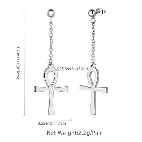 Orecchini pendenti con croce Ankh da donna, gioielli da uomo in argento sterling