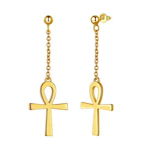 Orecchini pendenti con croce Ankh da donna, gioielli da uomo in argento sterling
