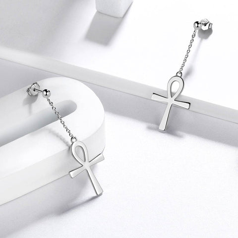 Orecchini pendenti con croce Ankh da donna, gioielli da uomo in argento sterling