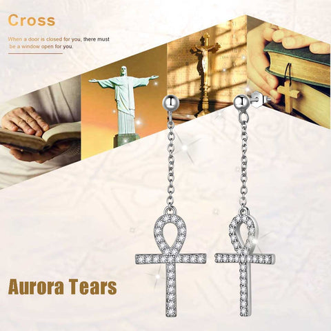 Ankh Cross Dangle Boucles d’oreilles Femmes Hommes Bijoux Argent Sterling