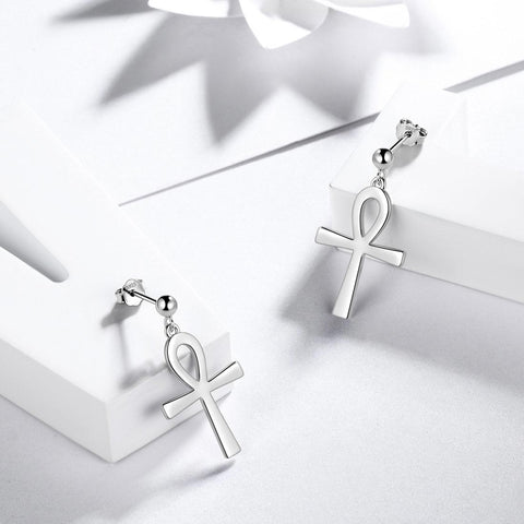 Orecchini pendenti con croce Ankh da donna, gioielli in argento sterling