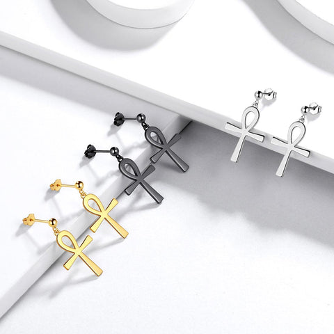 Orecchini pendenti con croce Ankh da donna, gioielli in argento sterling