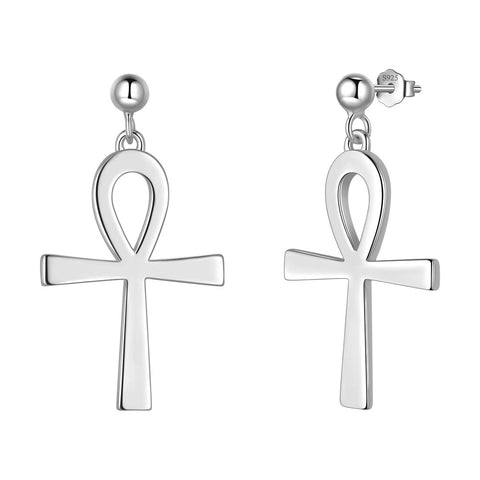Orecchini pendenti con croce Ankh da donna, gioielli in argento sterling