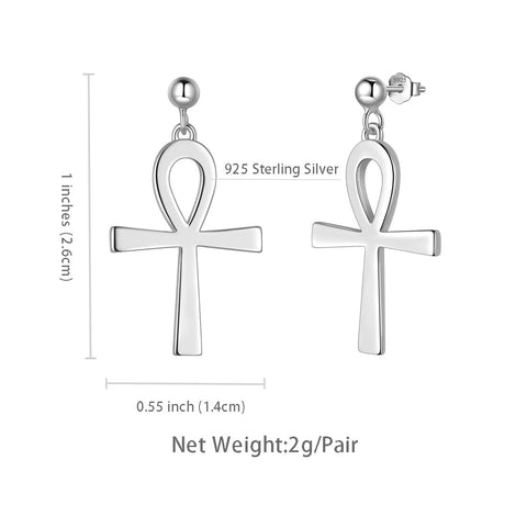 Orecchini pendenti con croce Ankh da donna, gioielli in argento sterling