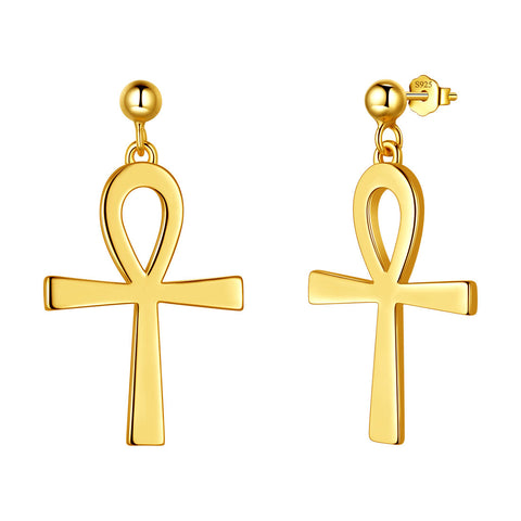 Orecchini pendenti con croce Ankh da donna, gioielli in argento sterling
