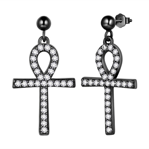 Pendientes colgantes con cruz Ankh, joyería para hombre y mujer, plata de ley