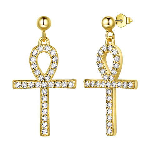 Pendientes colgantes con cruz Ankh, joyería para hombre y mujer, plata de ley