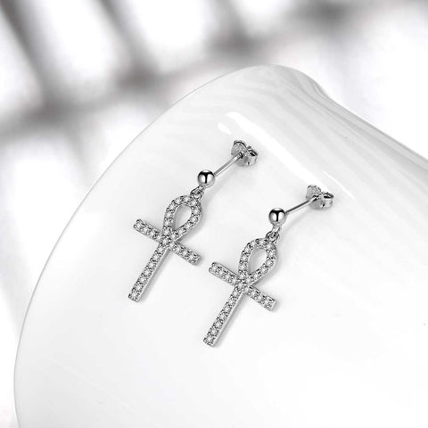 Pendientes colgantes con cruz Ankh, joyería para hombre y mujer, plata de ley