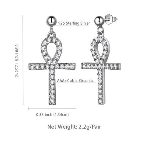 Pendientes colgantes con cruz Ankh, joyería para hombre y mujer, plata de ley