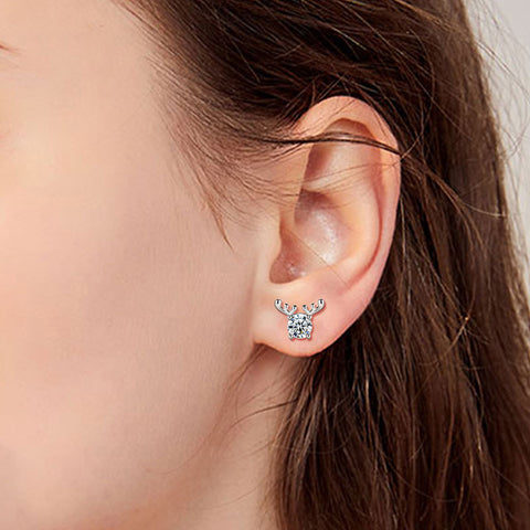 Geweih-Moissanit-Ohrstecker für Damen und Mädchen, Schmuck aus 925er Sterlingsilber