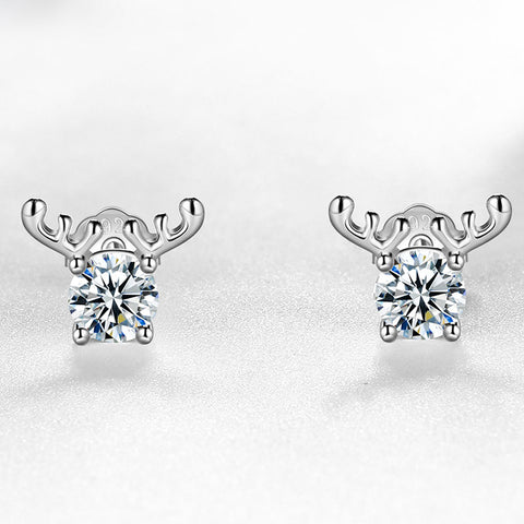 Geweih-Moissanit-Ohrstecker für Damen und Mädchen, Schmuck aus 925er Sterlingsilber