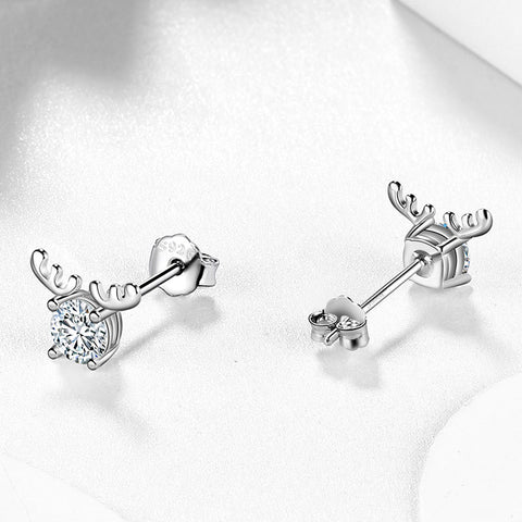 Geweih-Moissanit-Ohrstecker für Damen und Mädchen, Schmuck aus 925er Sterlingsilber