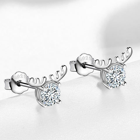 Geweih-Moissanit-Ohrstecker für Damen und Mädchen, Schmuck aus 925er Sterlingsilber
