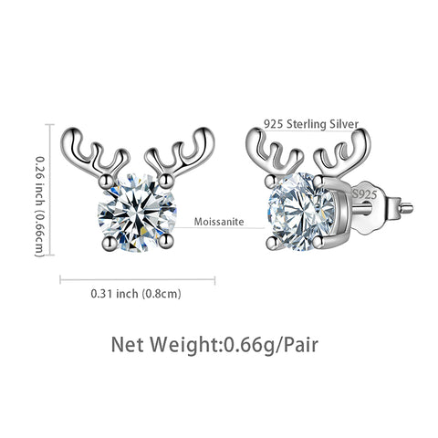 Geweih-Moissanit-Ohrstecker für Damen und Mädchen, Schmuck aus 925er Sterlingsilber