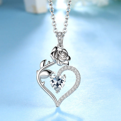 April-Diamant-Halskette für Damen, Herz-Geburtsstein-Anhänger, Blume, Rose, Schmuck, Geburtstagsgeschenke