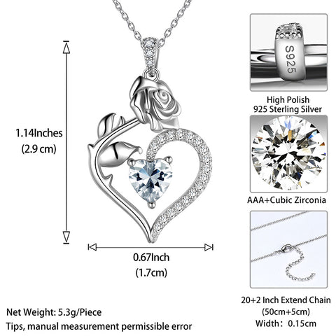 April-Diamant-Halskette für Damen, Herz-Geburtsstein-Anhänger, Blume, Rose, Schmuck, Geburtstagsgeschenke