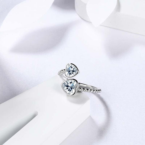 Birthstone aprile diamante amore cuori anello gioielli donne ragazze regalo di compleanno