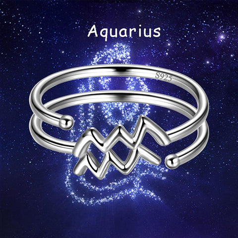 Aquarius Zodiac Open Rings 925 Sterling Silver Aurora Tears Jewelry
