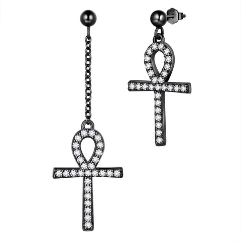 Boucles d'oreilles asymétriques Ankh Cross pour femmes et hommes, bijoux en argent sterling