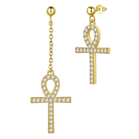 Boucles d'oreilles asymétriques Ankh Cross pour femmes et hommes, bijoux en argent sterling