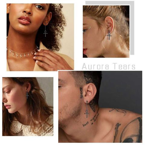 Boucles d'oreilles asymétriques Ankh Cross pour femmes et hommes, bijoux en argent sterling