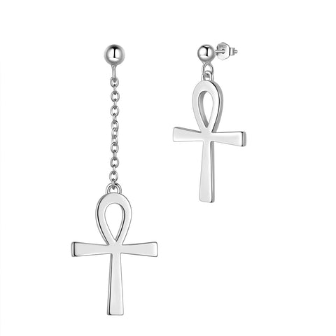 Boucles d'oreilles asymétriques Ankh Cross pour femmes et hommes, bijoux en argent sterling