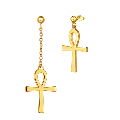 Boucles d'oreilles asymétriques Ankh Cross pour femmes et hommes, bijoux en argent sterling