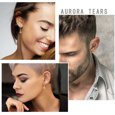 Asymmetry Upside Down Cross Earrings Stud Dangle Women Mens Jewelry