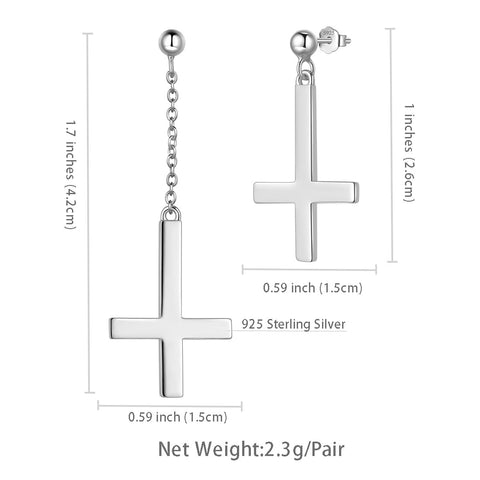 Asymmetry Upside Down Cross Earrings Stud Dangle Women Mens Jewelry