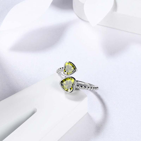 Birthstone August Peridot Love Hearts Ring Jewelry Women Girls Birthday Gift