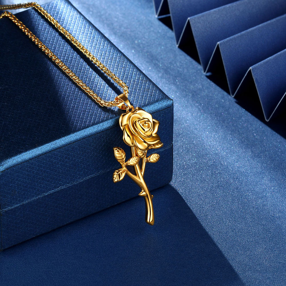 3D Flower Rose Necklaces Pendant Romantic Women Grils Jewelry Gifts - Necklaces - Aurora Tears