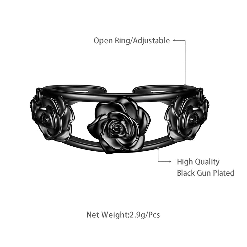 3D Rose Ring for Women Girl, 5 Rose Flowers Open Ring Adjustable Wedding Jewelry Dating Valentine's Day Gifts - Aurora Tears Jewelry