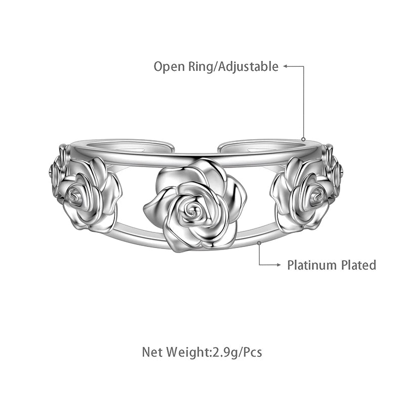 3D Rose Ring for Women Girl, 5 Rose Flowers Open Ring Adjustable Wedding Jewelry Dating Valentine's Day Gifts - Aurora Tears Jewelry
