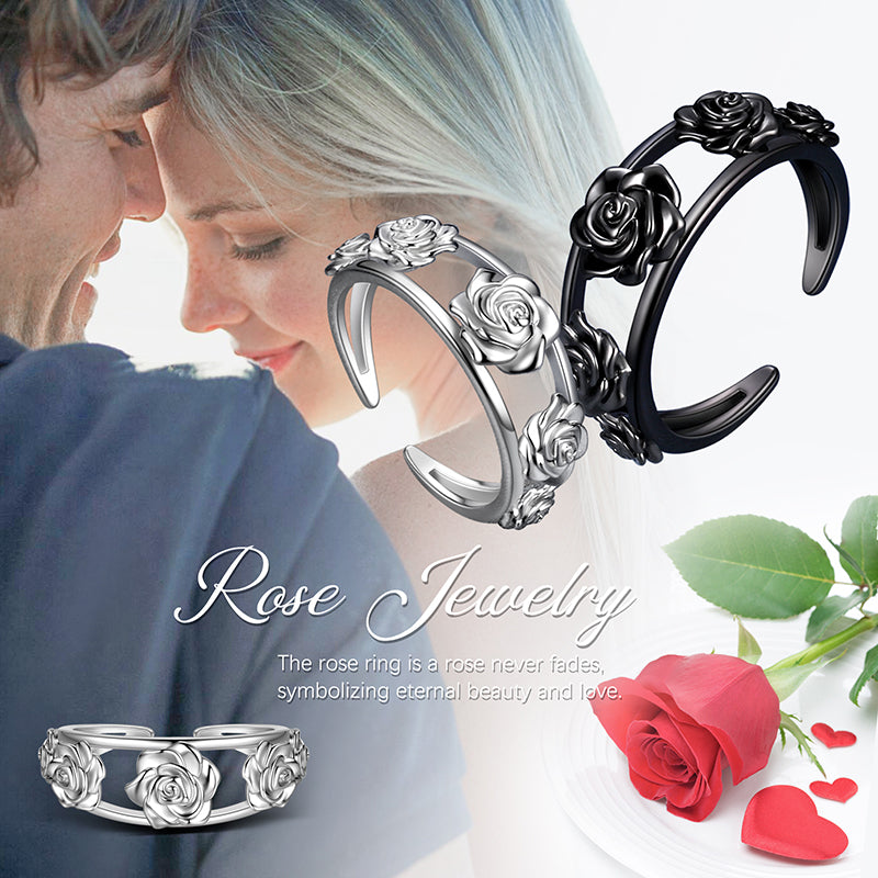 3D Rose Ring for Women Girl, 5 Rose Flowers Open Ring Adjustable Wedding Jewelry Dating Valentine's Day Gifts - Aurora Tears Jewelry