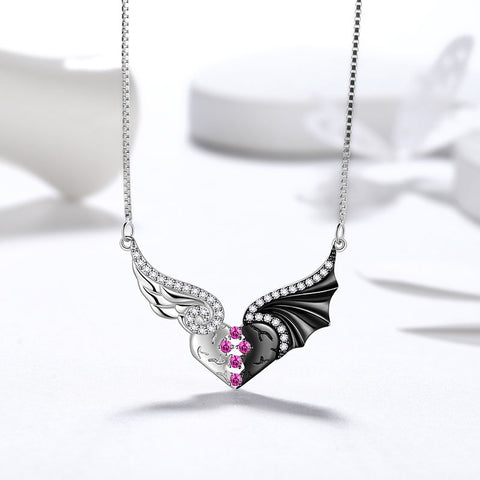 Angel Devil Wings Heart Pendant Necklace Jewelry Women Girls Gift 925 Sterling Silver