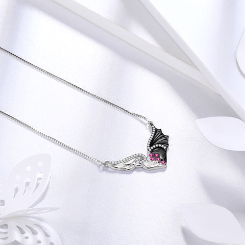 Angel Devil Wings Heart Pendant Necklace Jewelry Women Girls Gift 925 Sterling Silver